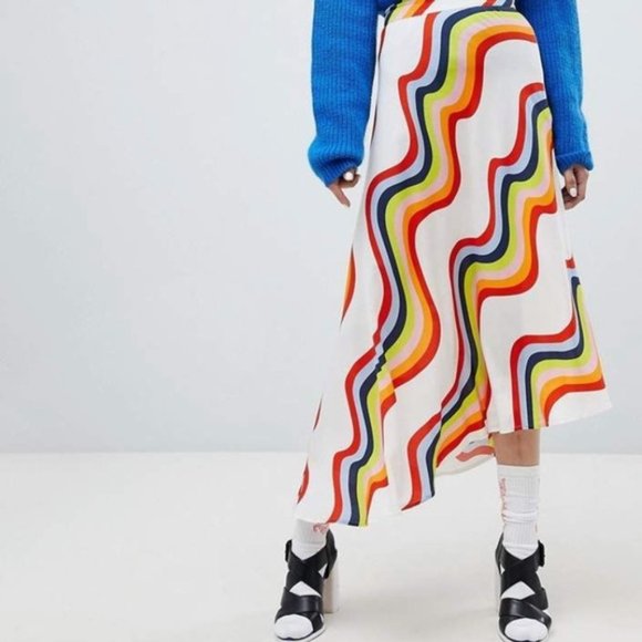 House of Holland Dresses & Skirts - House of Holland Asymmetrical Rainbow Stripe Skirt